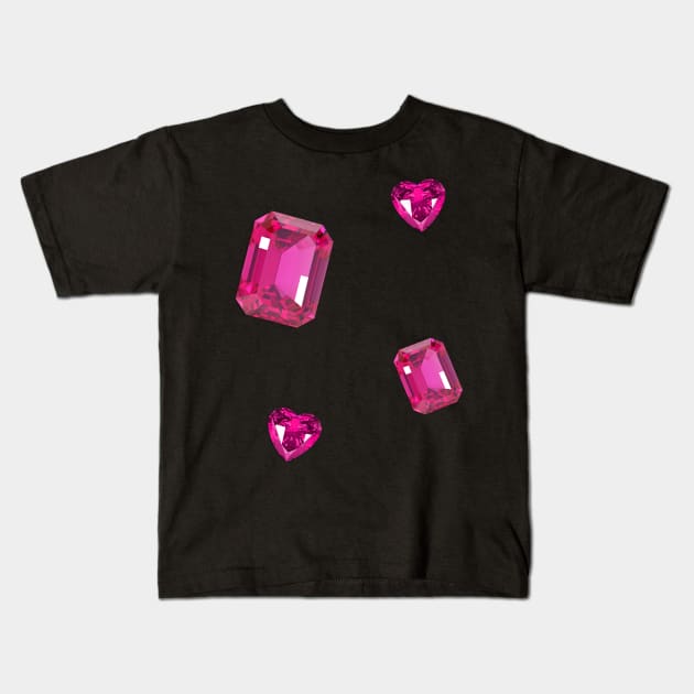 pink bedazzled gems heart shaped realistic sticker set Kids T-Shirt by Asilynn